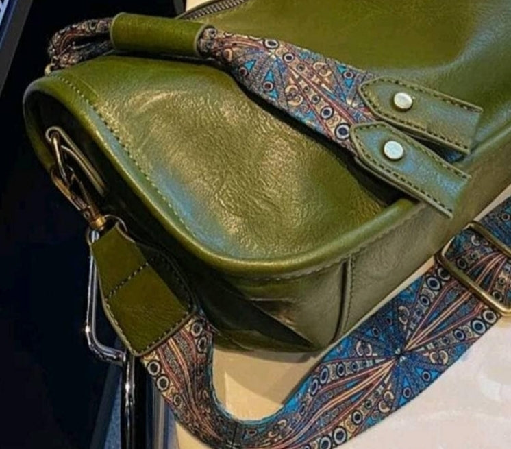 Bag - Shoulder - green leather fabric tassel