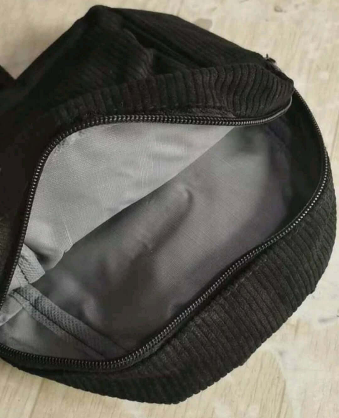 black mini corduroy double pocketed backpack
