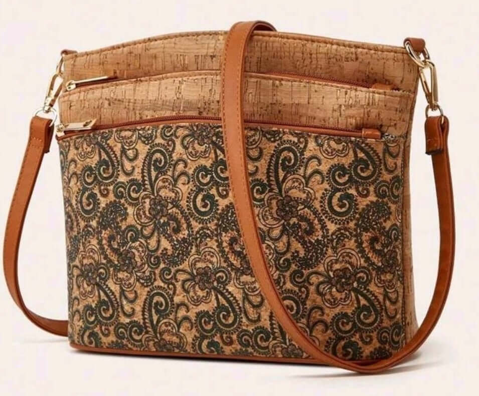 tan leather multi pocket quirky shoulder bag