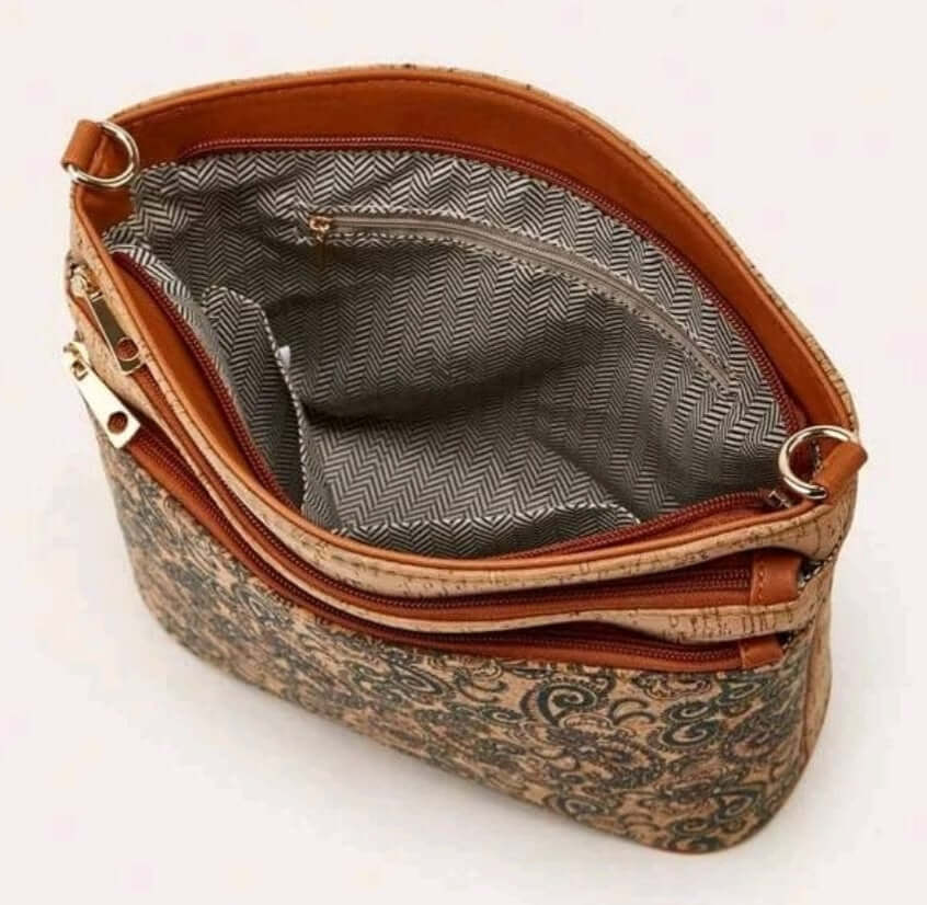tan leather multi pocket quirky shoulder bag