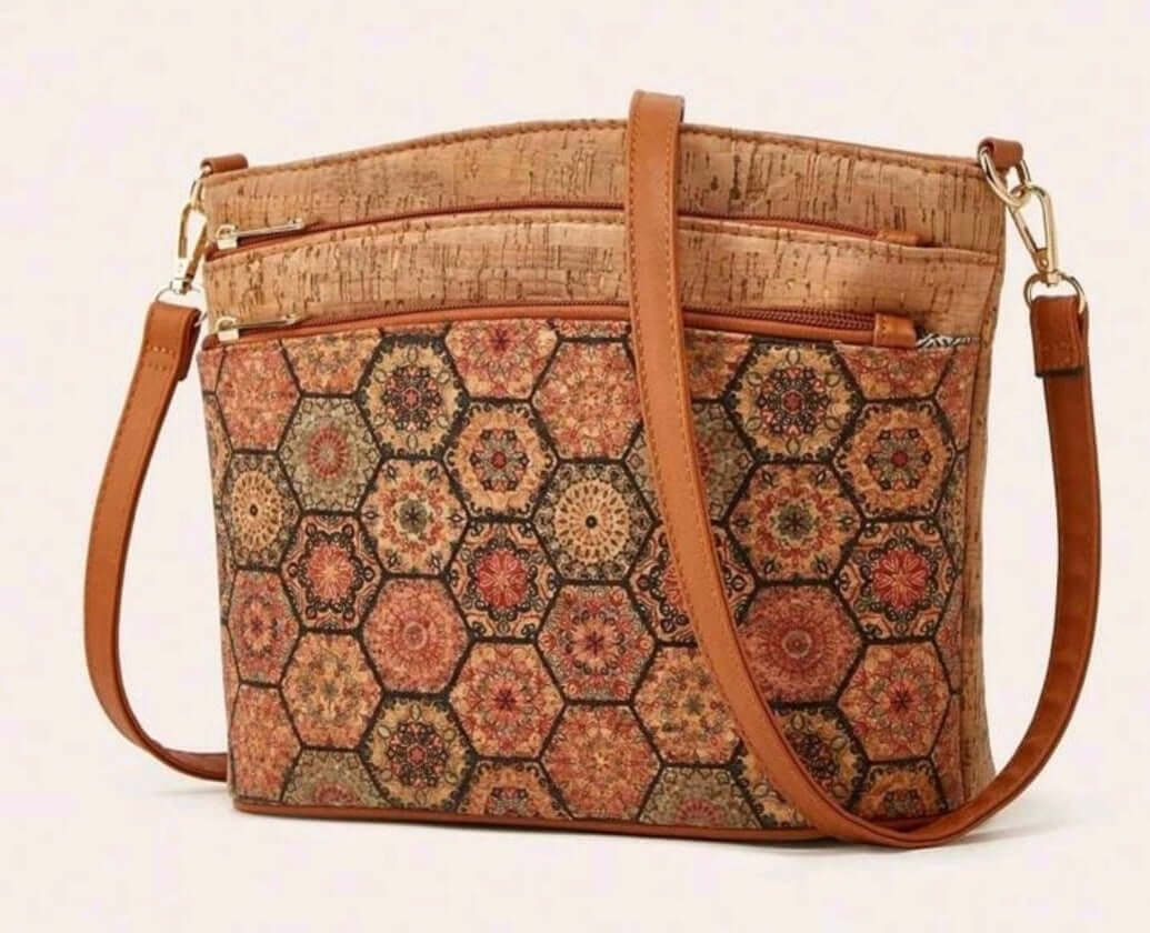 tan leather multi pocket quirky shoulder bag