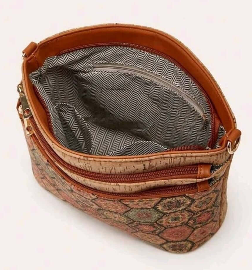 tan leather multi pocket quirky shoulder bag