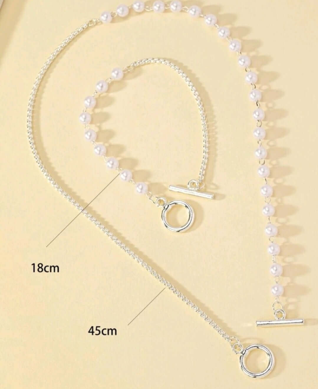 Jewellery Set - faux pearl silver necklace and bracelet