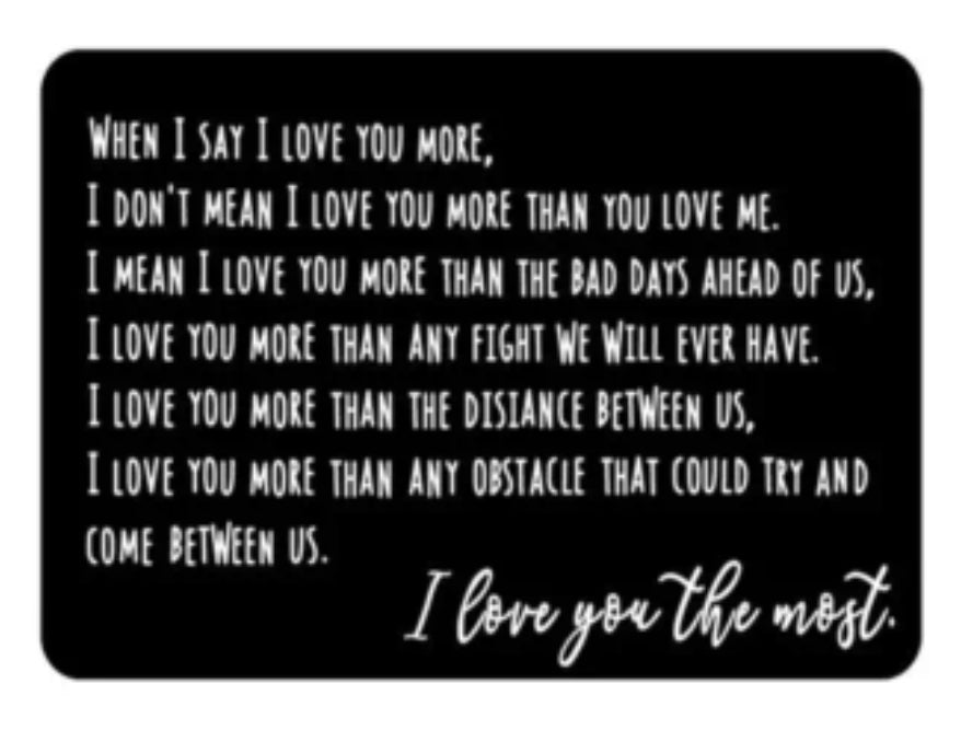 Wallet Card - metal note & envelope - love you the most
