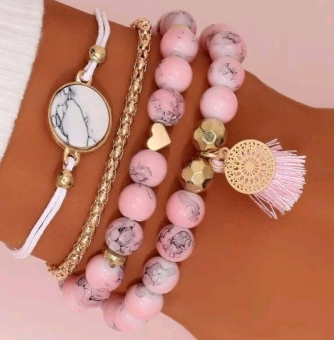 ladies set of 4 pink minimalist bracelets