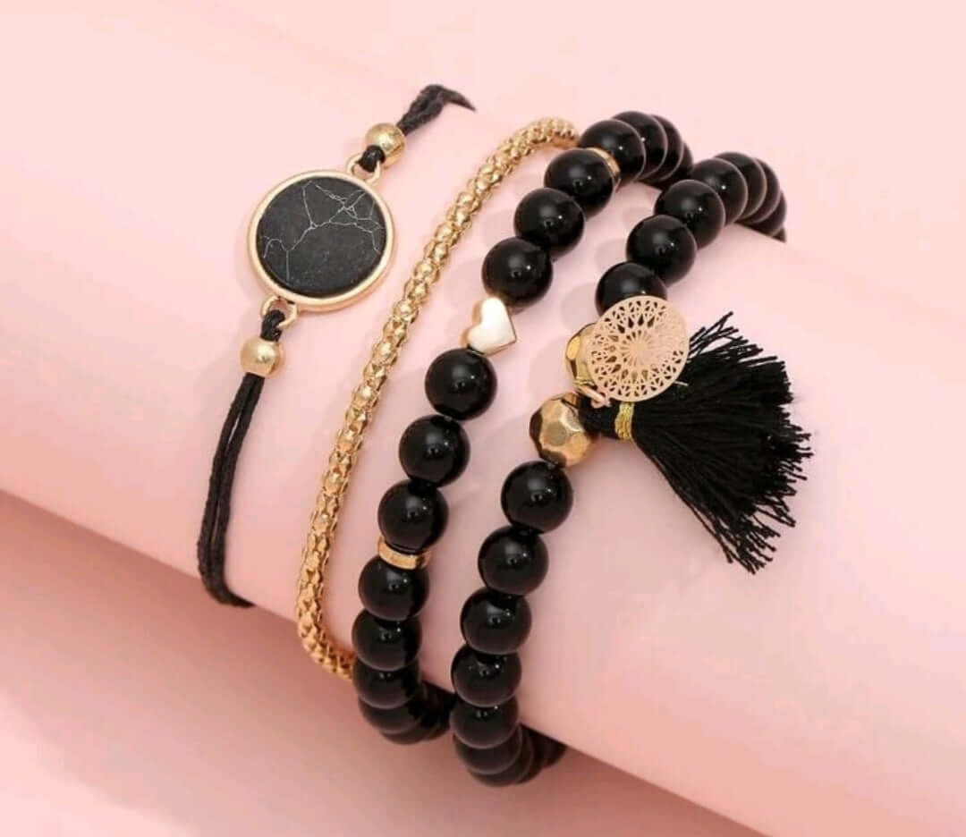 ladies set of 4 black minimalist bracelets