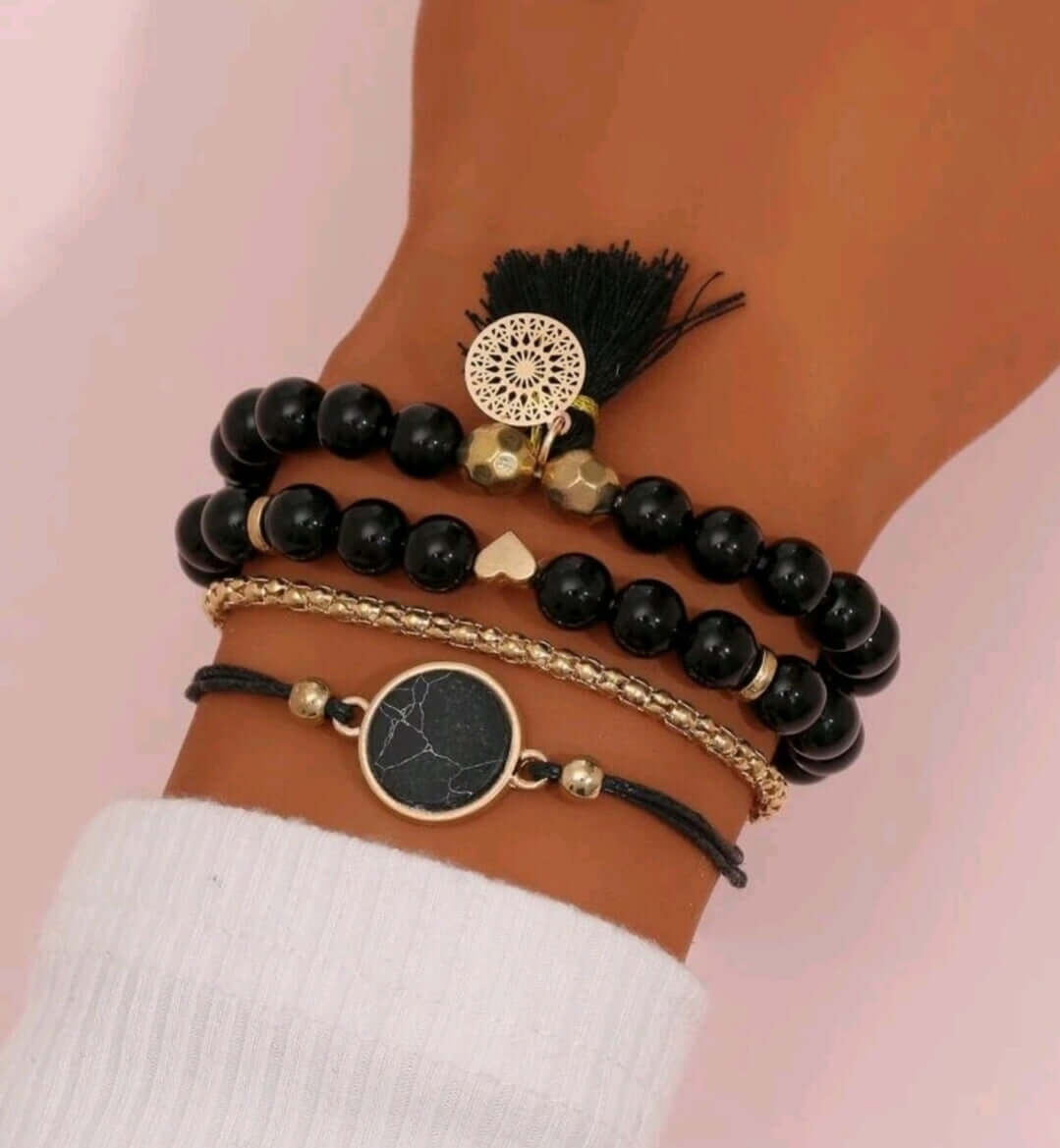 ladies set of 4 black minimalist bracelets