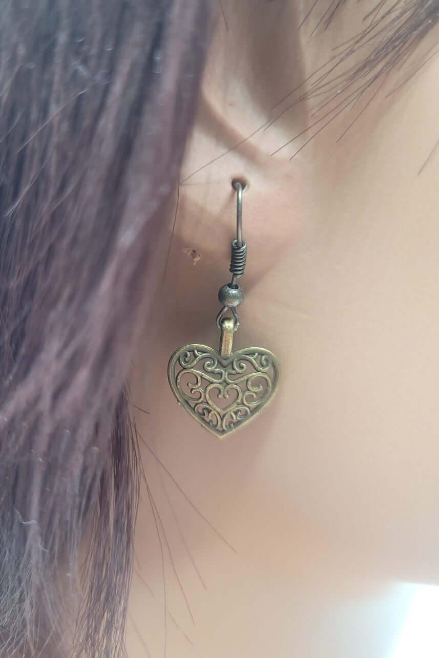 Jewellery Set - Bronze Filigree heart drop