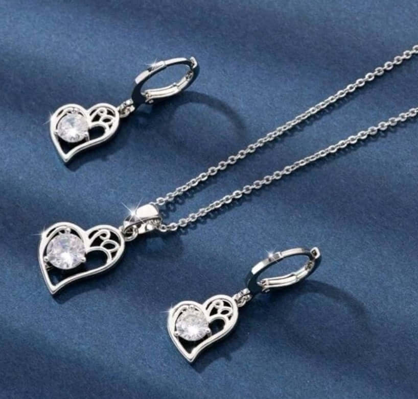 Jewellery Set - silver heart necklace and earrings