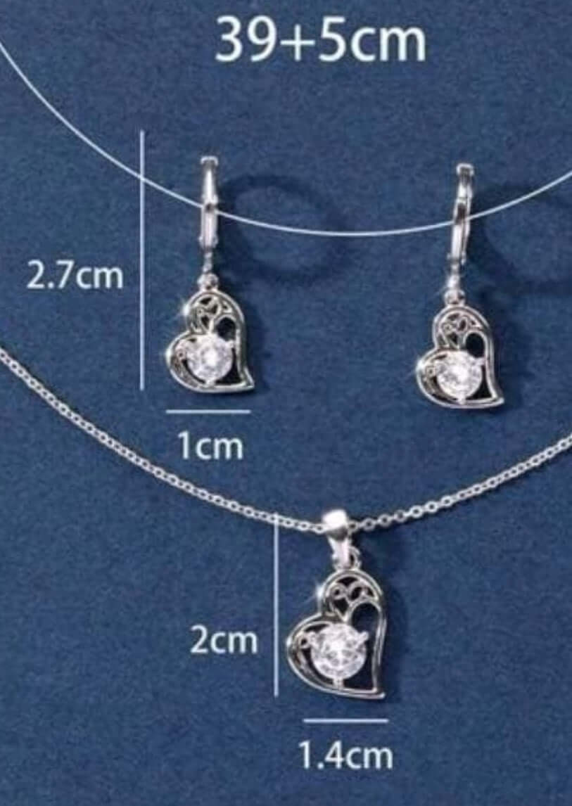 Jewellery Set - silver heart necklace and earrings