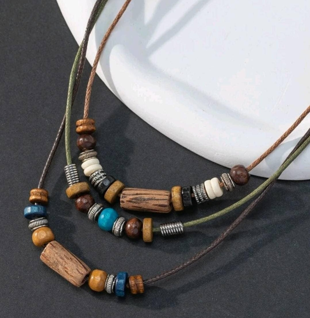 Necklace - Triple layer beaded