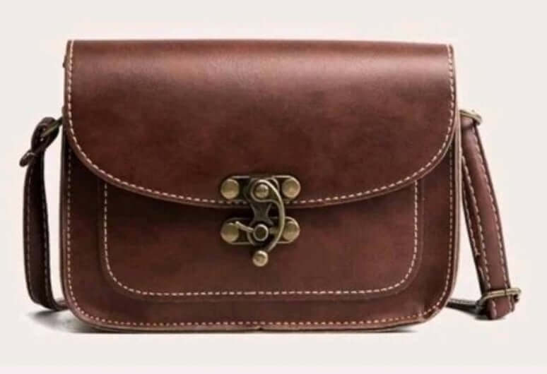 dark brown quirky lock leather shoulder bag