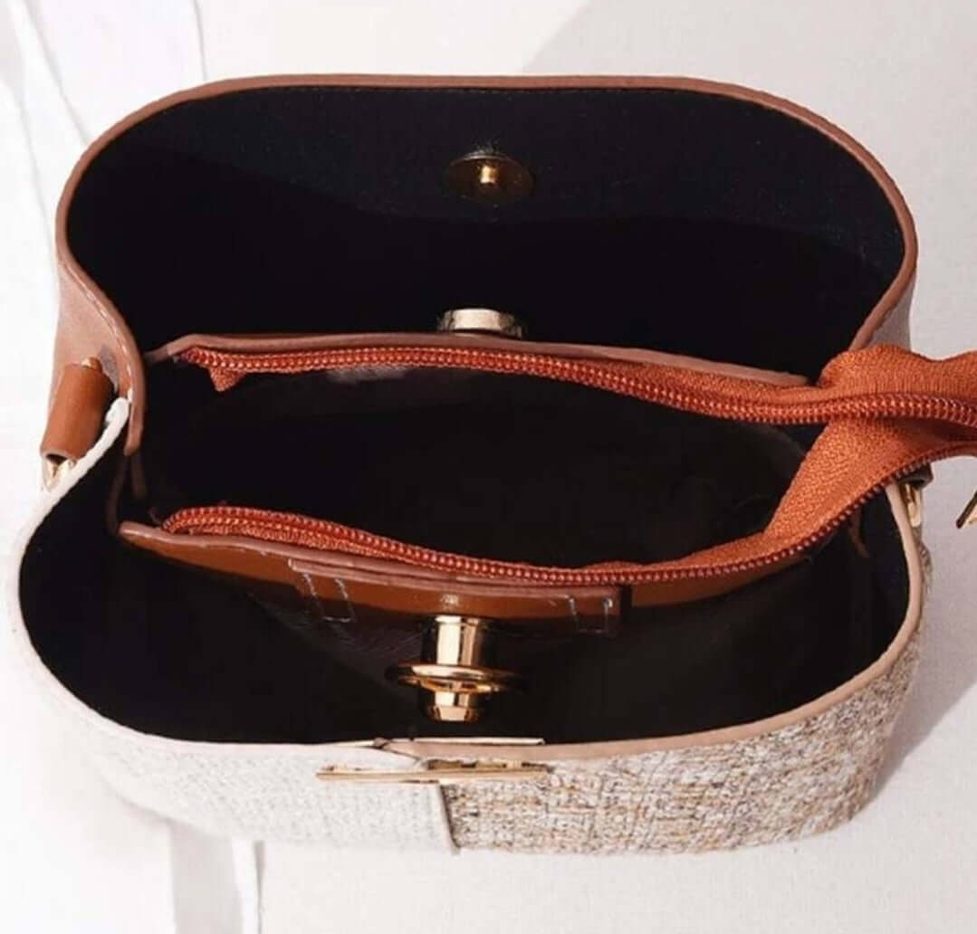 quirky luxury two tone leather fabric shoulder bag