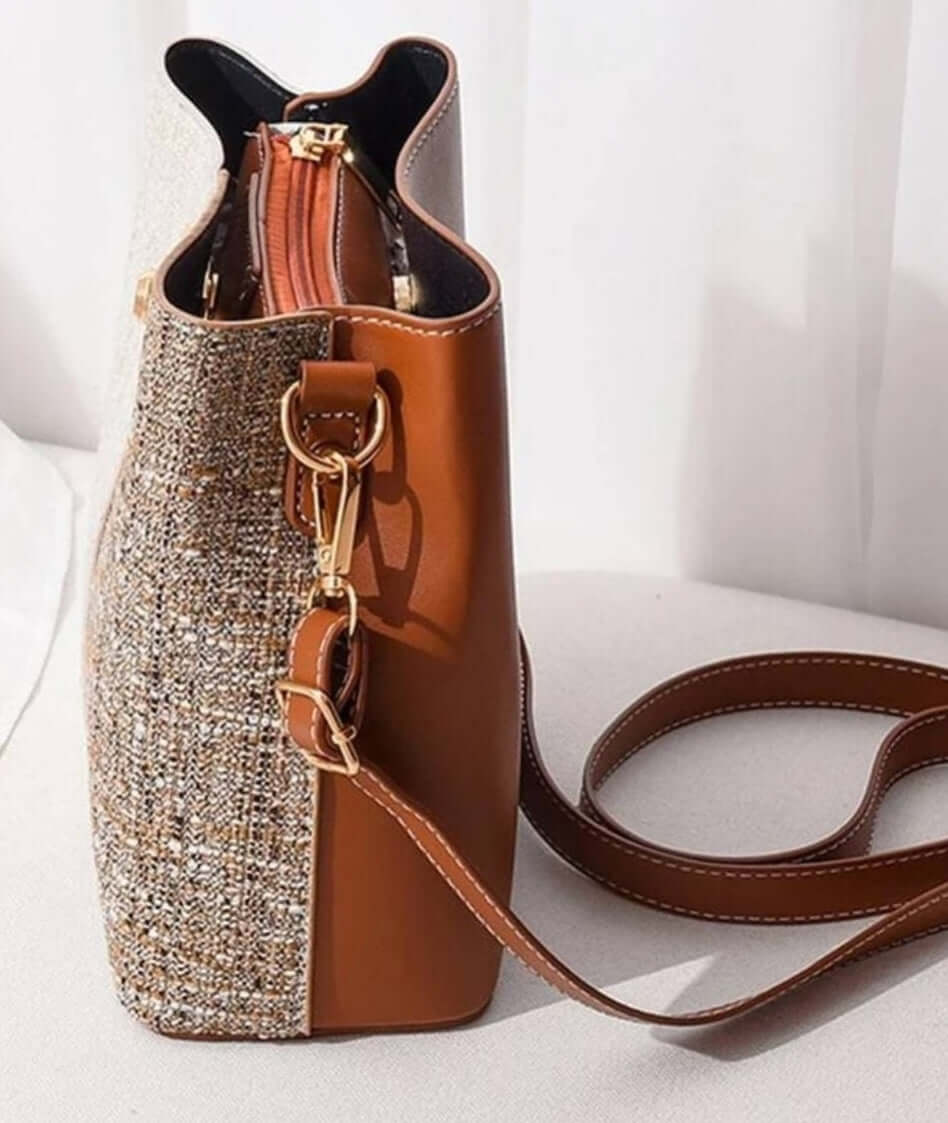 quirky luxury two tone leather fabric shoulder bag