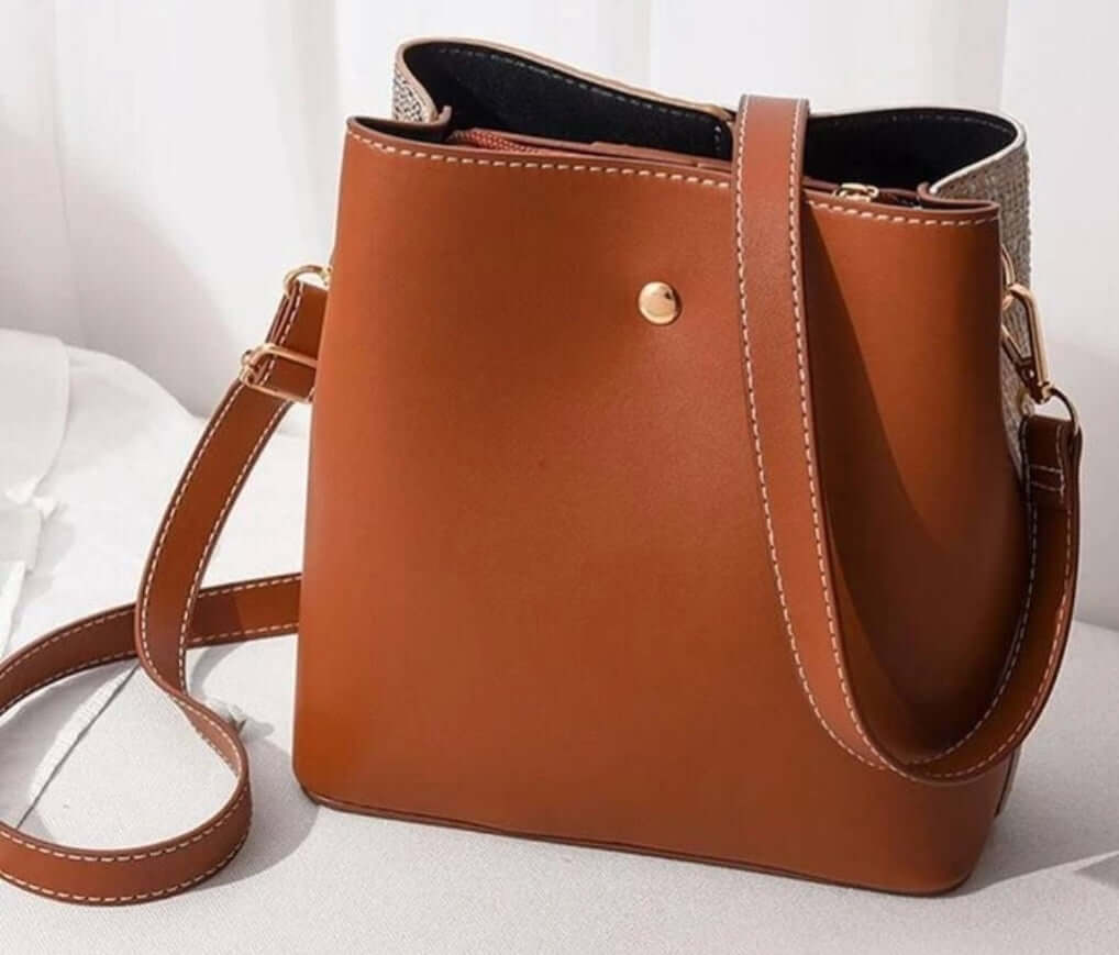 quirky luxury two tone leather fabric shoulder bag