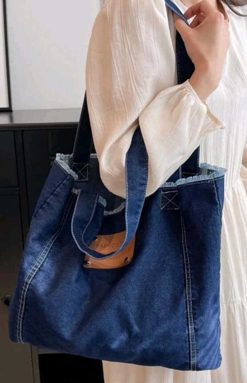 quirky dark denim shoulder tote