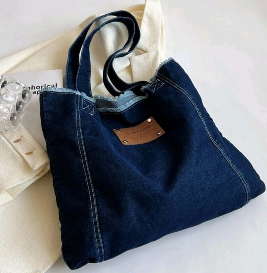 quirky dark denim shoulder tote