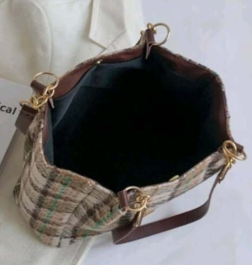 luxury two tone browns fabric shoulder tote