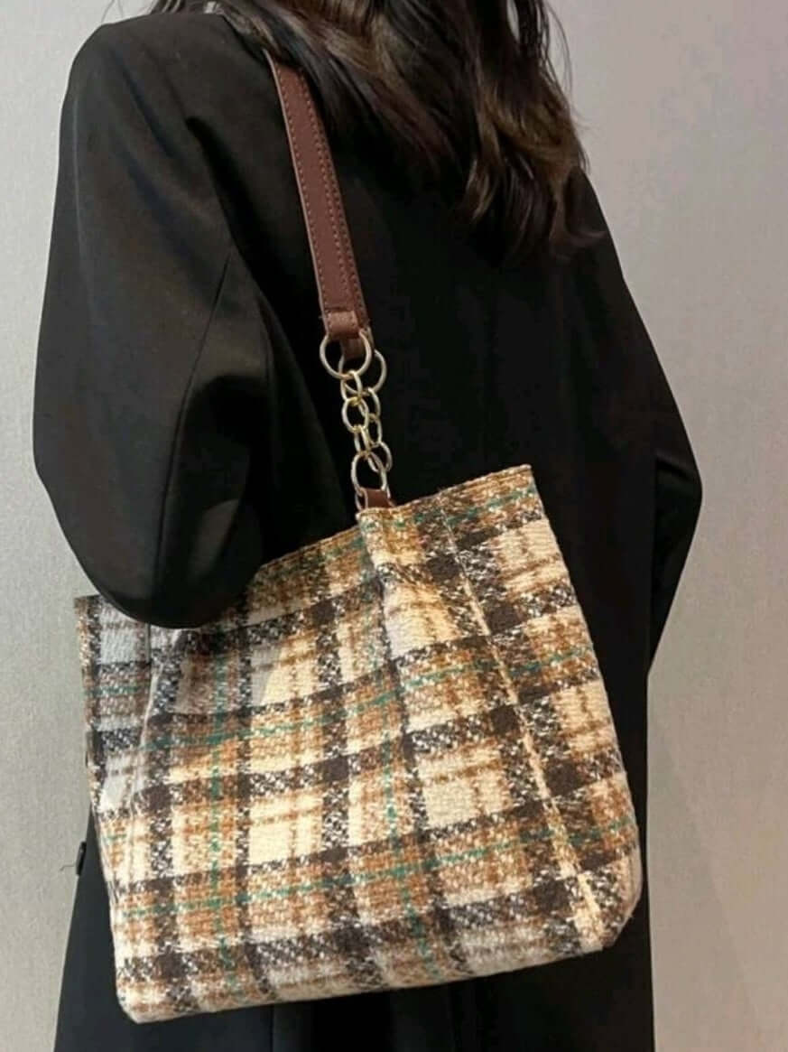 luxury two tone browns fabric shoulder tote