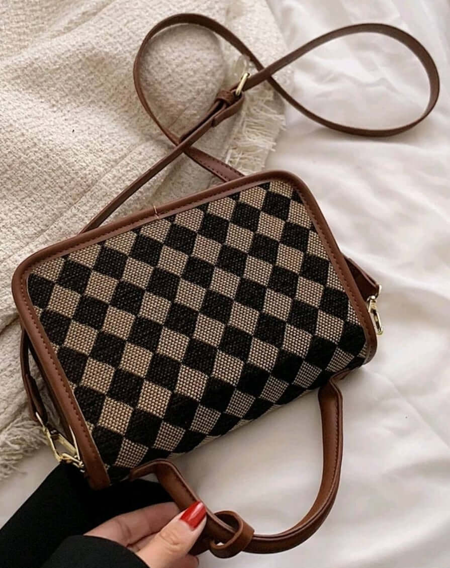 quirky two tone geo fabric saddle shoulder bag