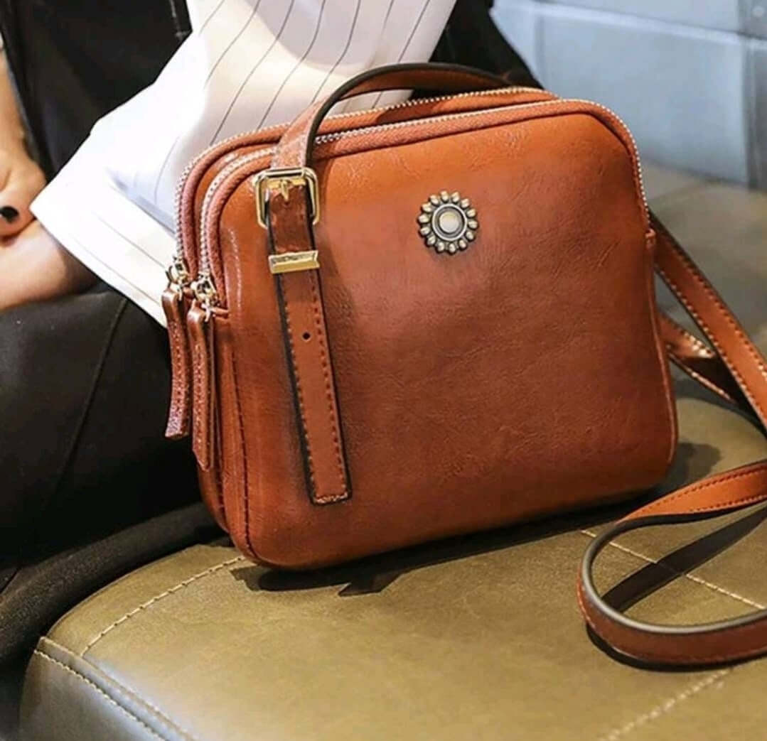 luxury tan leather quirky square shoulder bag