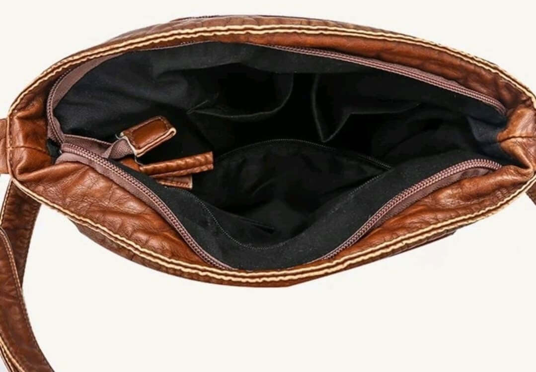 luxury tan leather multi pocket quirky shoulder bag