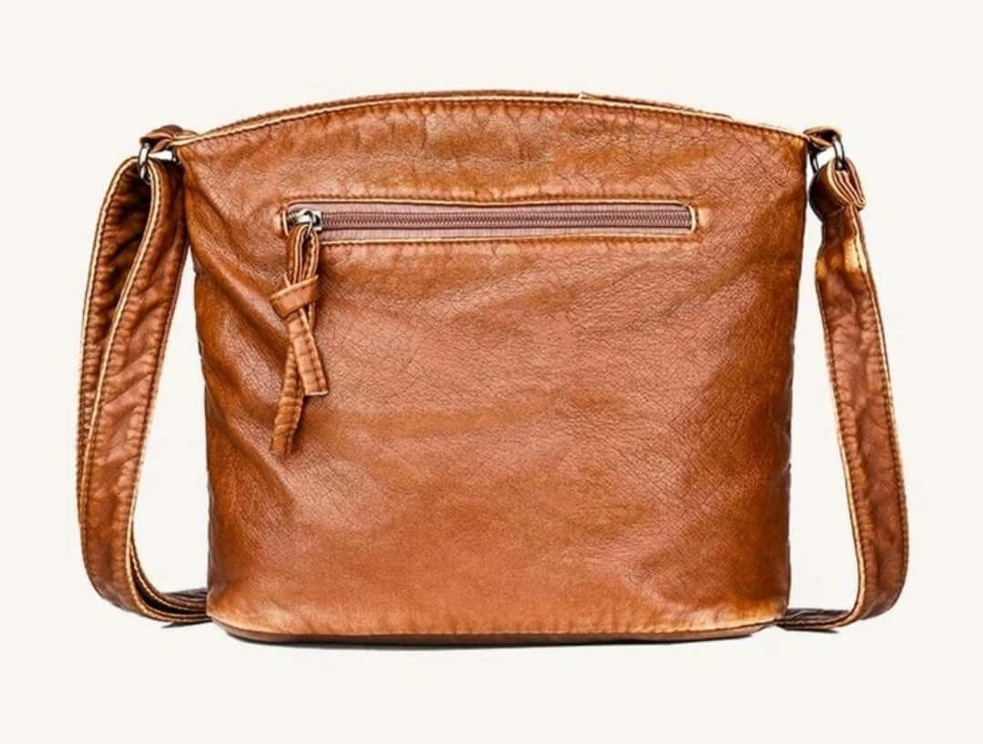 luxury tan leather multi pocket quirky shoulder bag