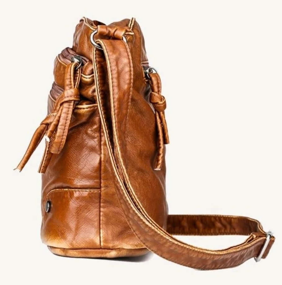 luxury tan leather multi pocket quirky shoulder bag