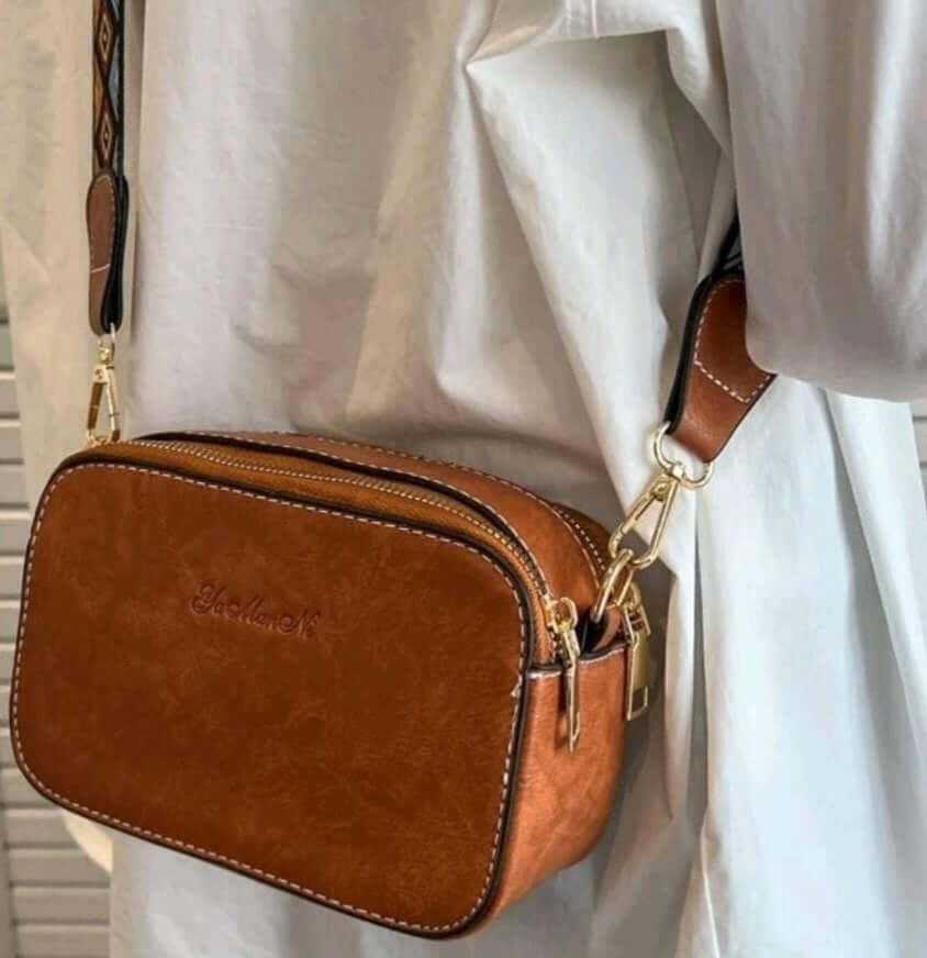 luxury tan leather fabric strap quirky shoulder bag