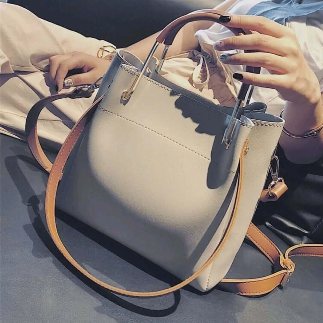 quirky luxury two tone leather brown cream shoulder bag