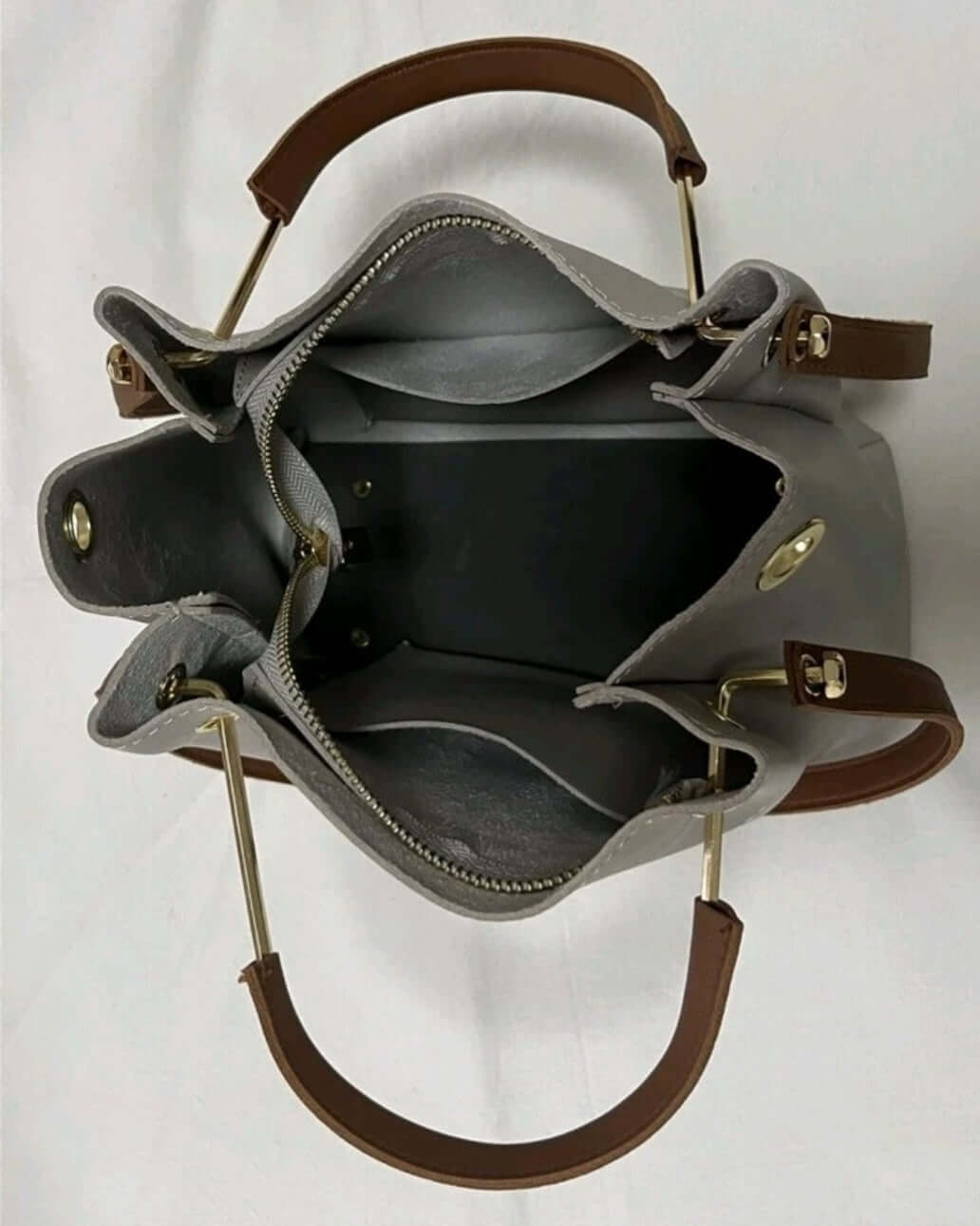 quirky luxury two tone leather brown cream shoulder bag