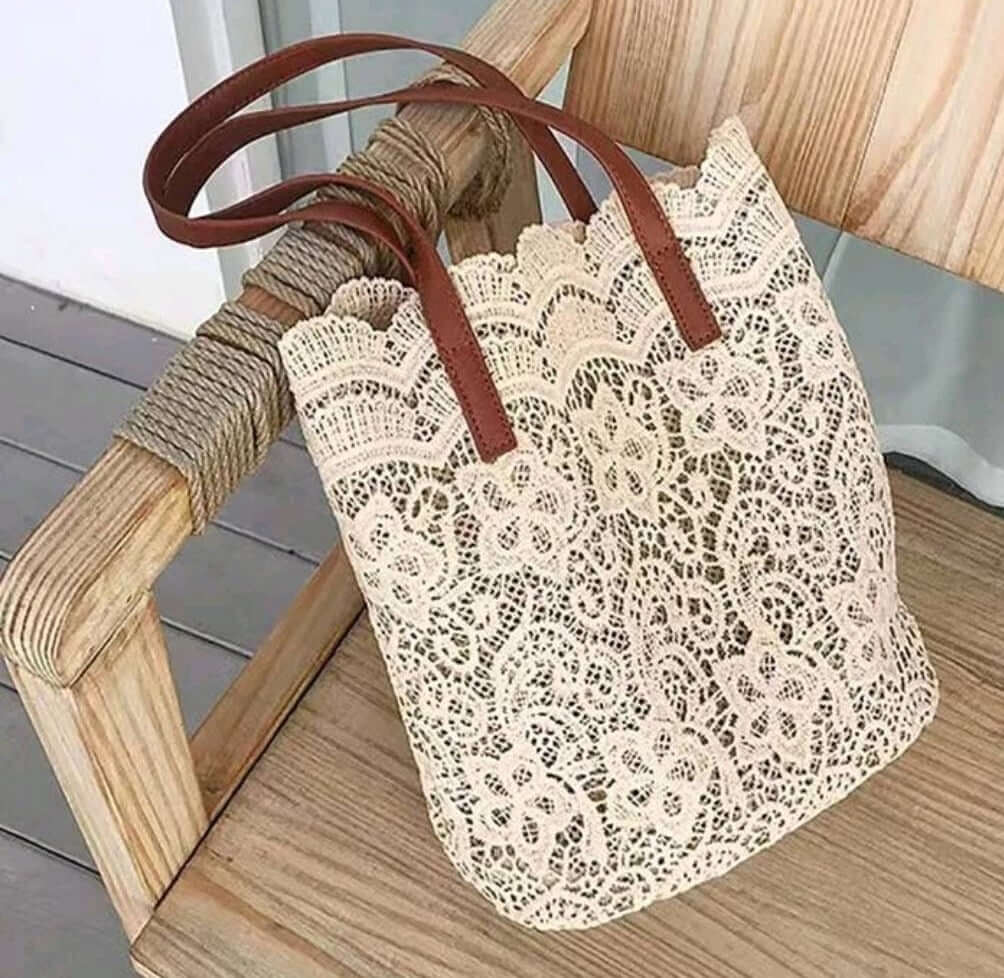quirky vintage two tone beige brown lace shoulder bag