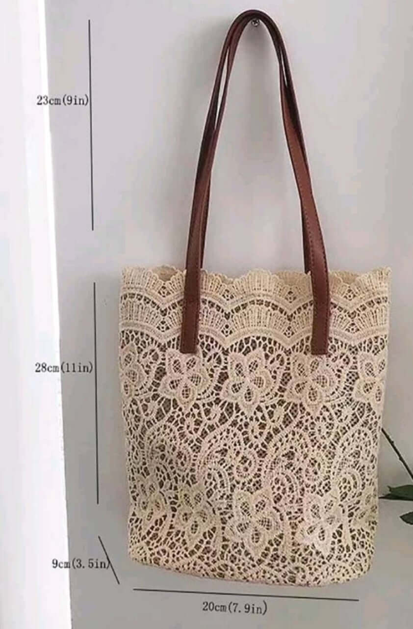 quirky vintage two tone beige brown lace shoulder bag
