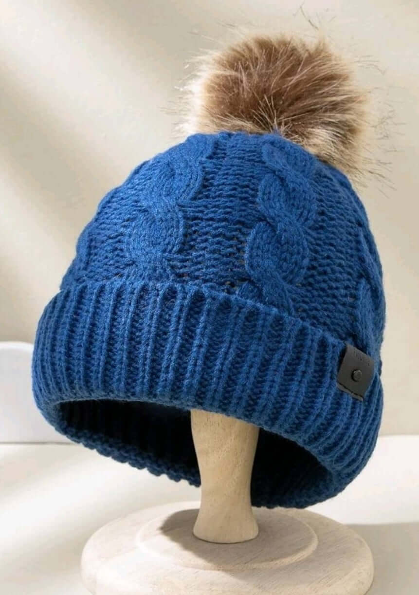Unisex beanie blue pompom