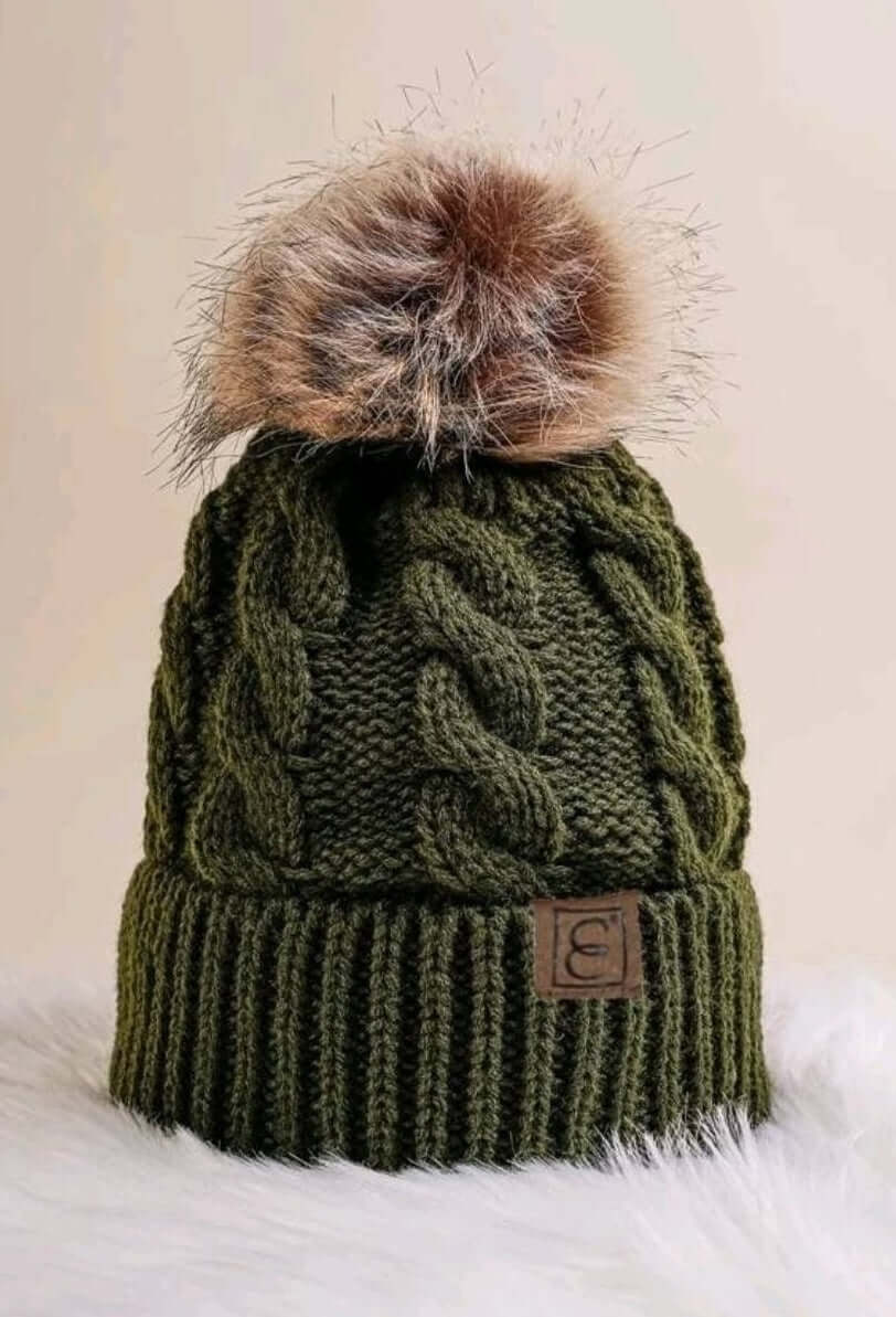 unisex armygreen pompom beanie