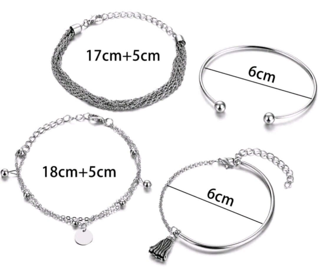 ladies set of 4 silver minimalist bracelets