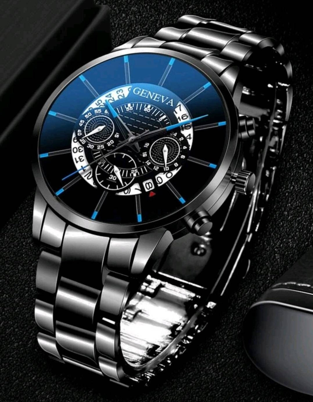Watch - blue silver triple dial date quartz