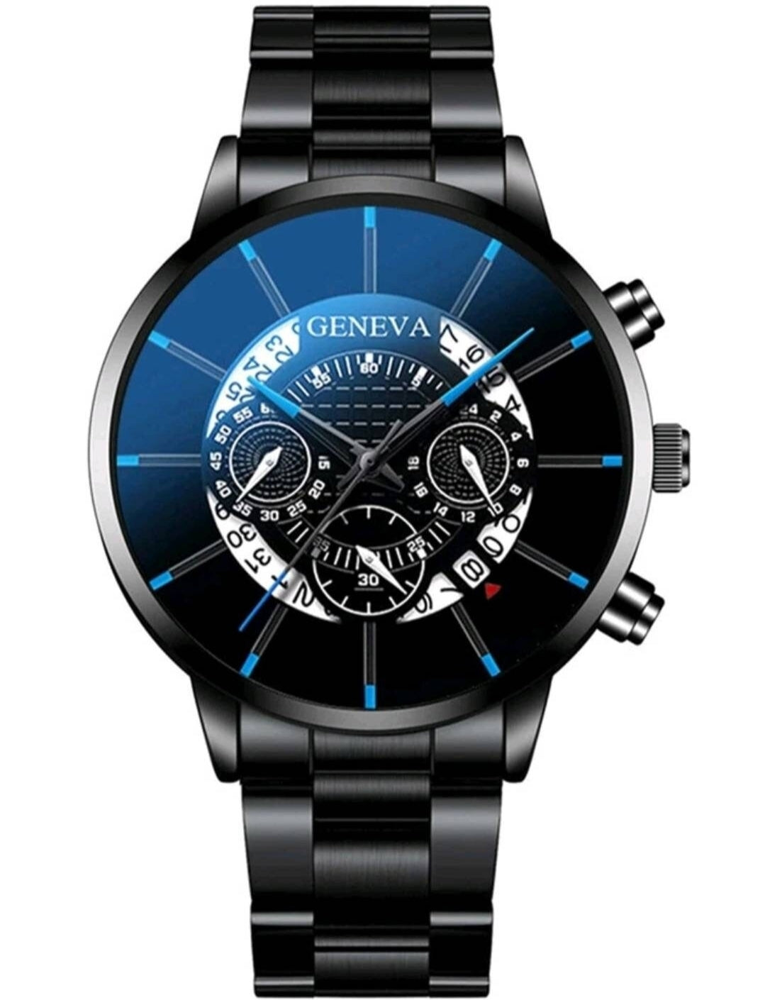 Watch - blue silver triple dial date quartz