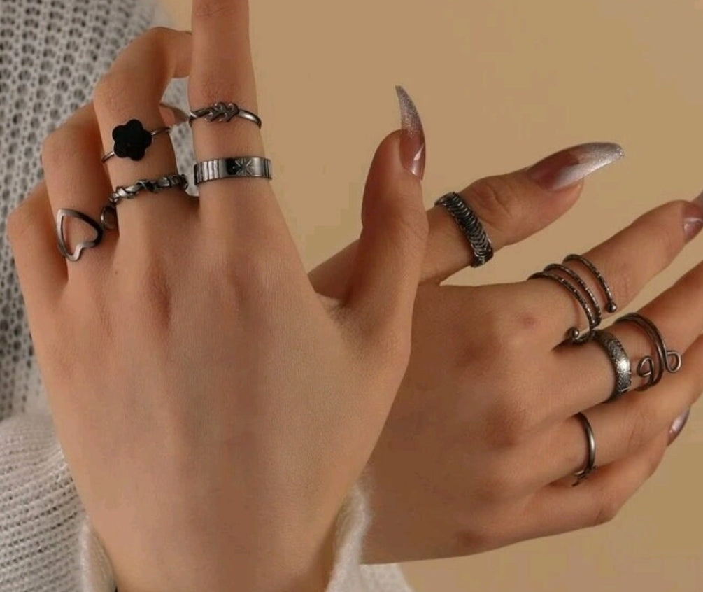 Rings Set - gun metal stackable (10)