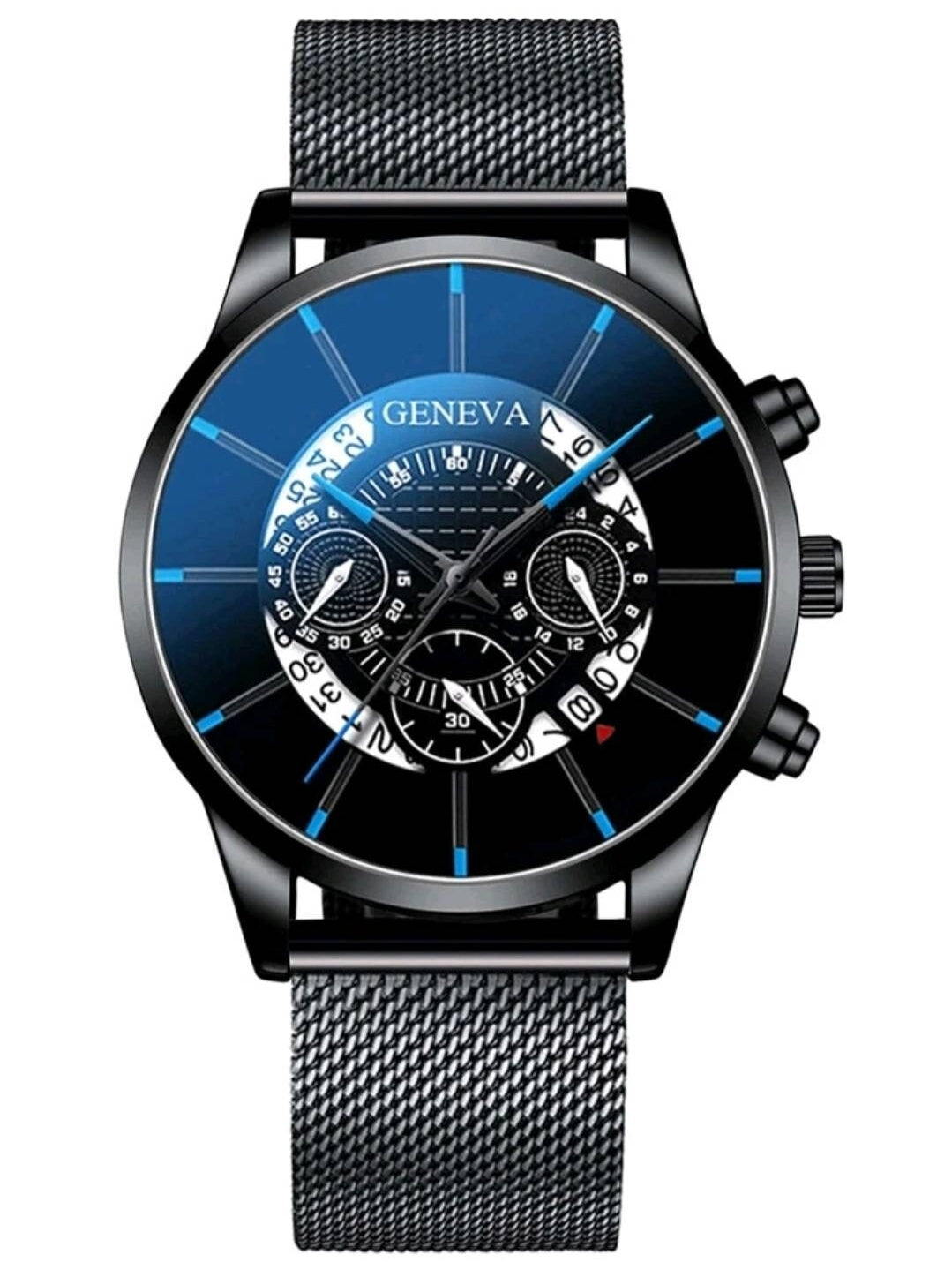 Watch - blue silver triple dial date quartz