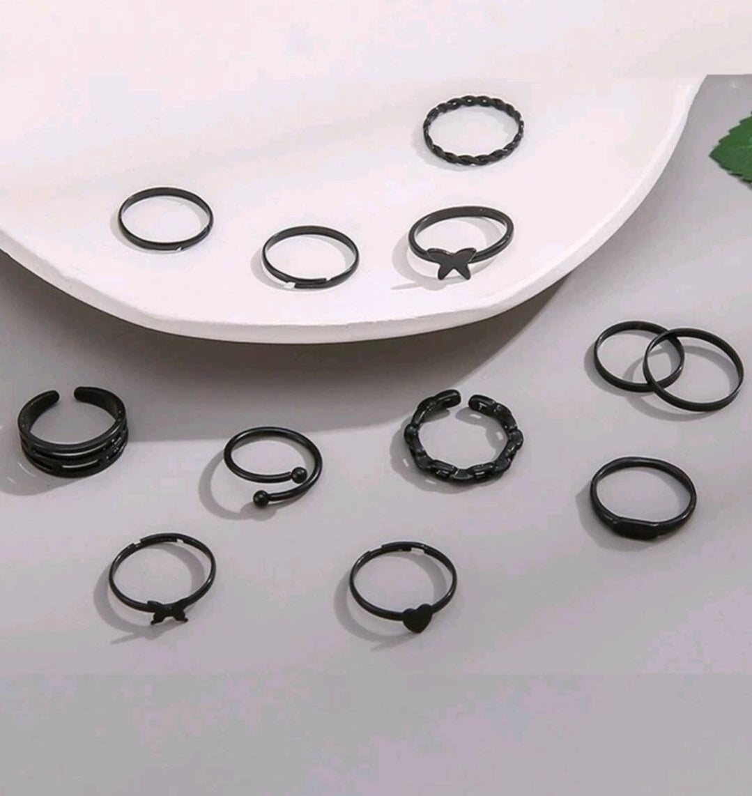 Rings Set (L-P) - black stackable (12)