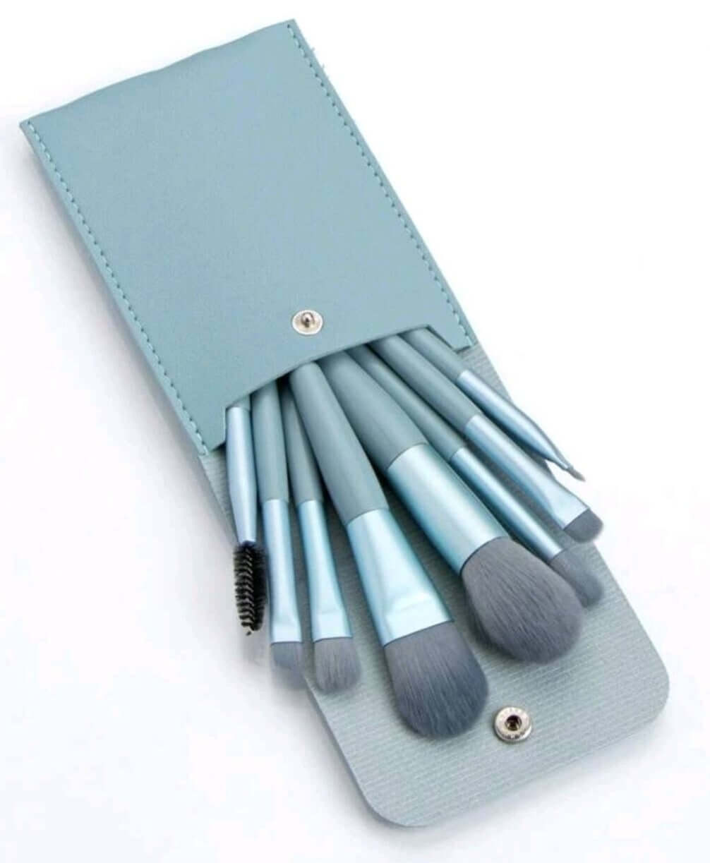 blue make up brush set in pouch