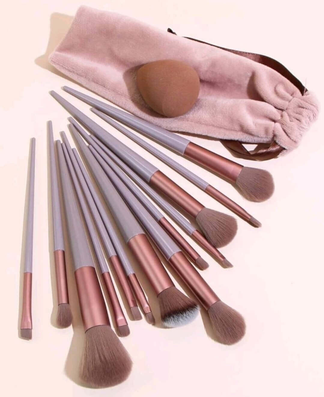 pink make up brush set in pouch