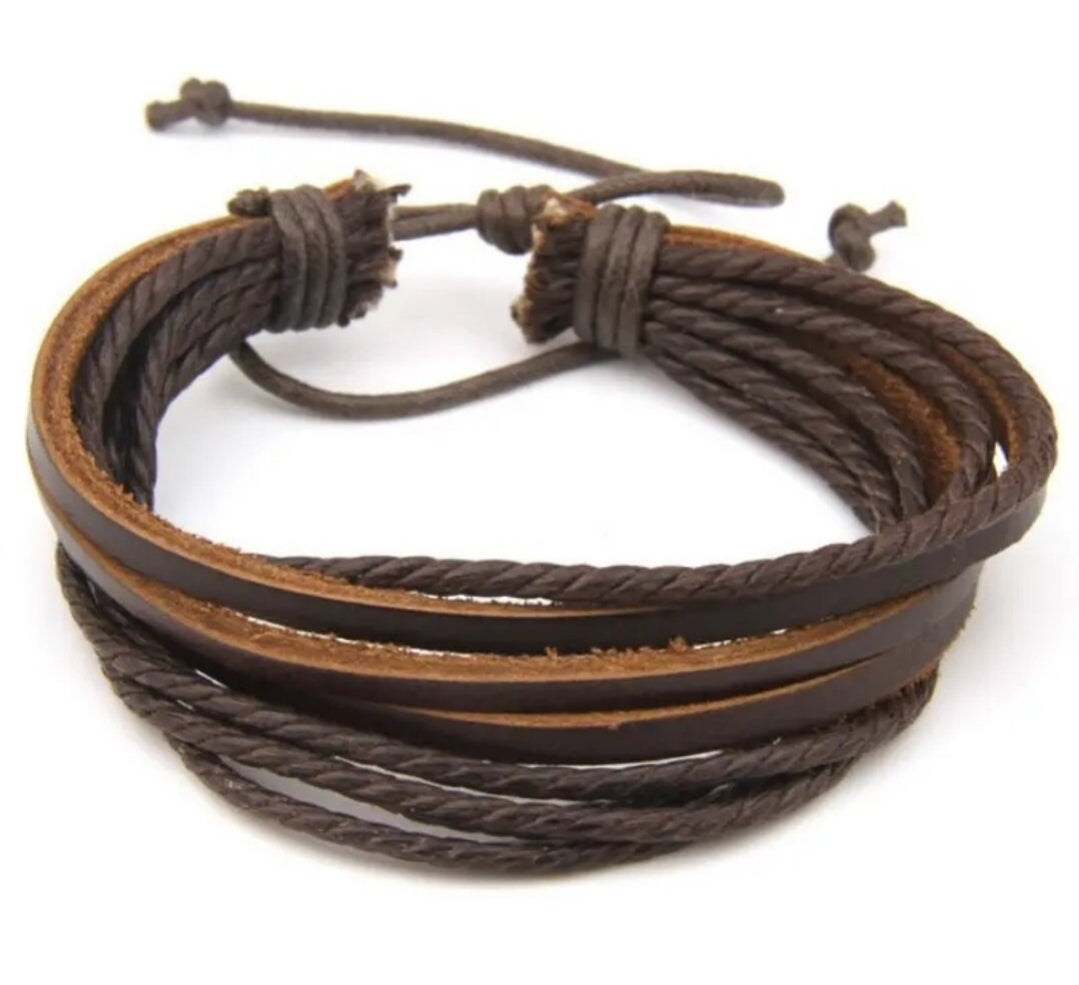 Unisex Jewellery - brown layered leather bracelet