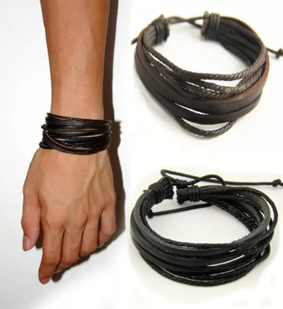 Unisex Jewellery - brown layered leather bracelet