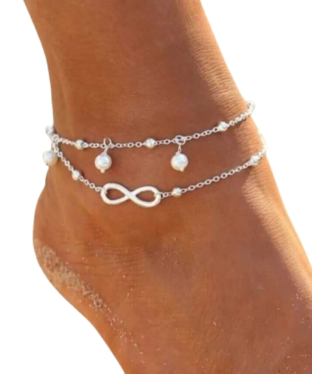 Jewellery - anklet - dainty silver double layer infinity