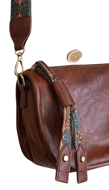 Bag - Shoulder - brown leather fabric strap