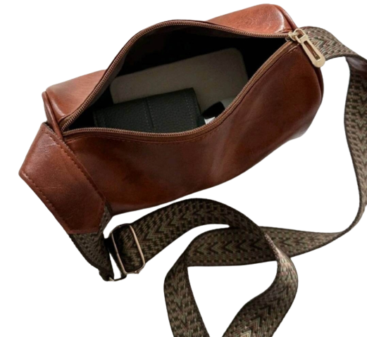 Bag - Shoulder - brown leather fabric strap