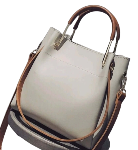 Bag - Handbag - two tone cream leather