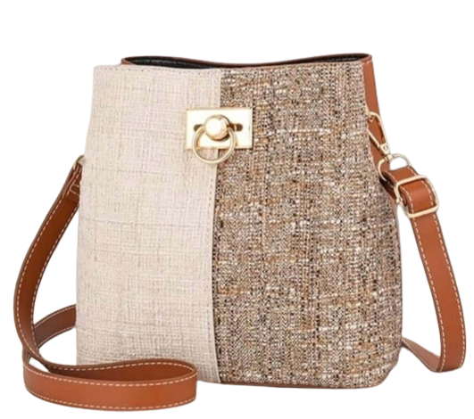 Bag - Shoulder - two tone brown cream leather fabric